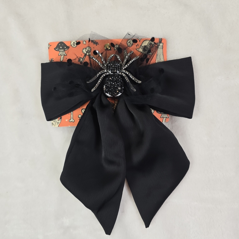 PIPER K HAIR CLIP BOW BLACKRIBBON SPOOKY SPIDER POLKADOT NIP